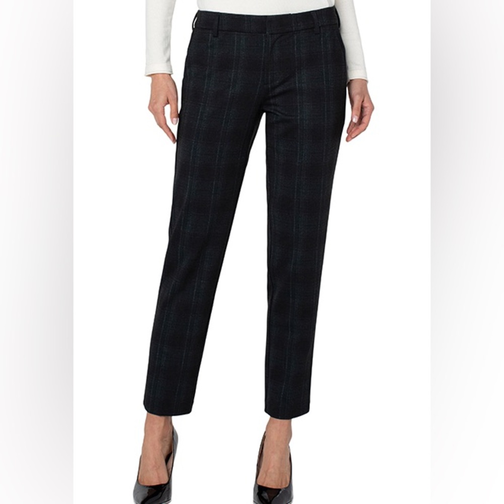 Liverpool Los Angeles Kelsey Trouser Pants - Black & Green Plaid 10/30